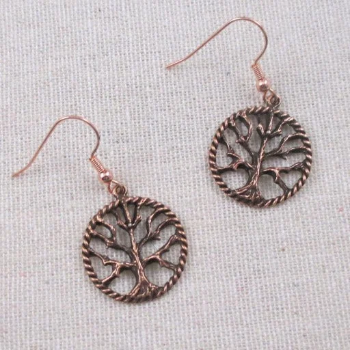 Pearl and diamond necklace for women with an elegant, sophisticated look -Copper Tree Of Life Earrings