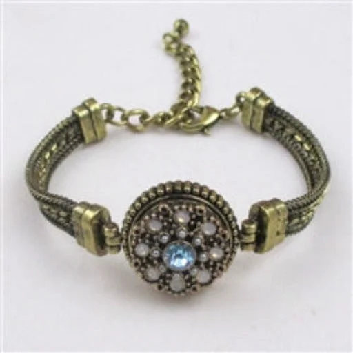 Designer gemstone necklace for women with rare stones and intricate settings -Aqua & White Crystals on Antique Gold Bangle Bracelet