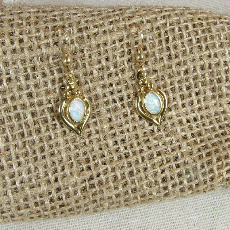 Handcrafted gemstone necklace for women with unique stone settings and bespoke design -Elegant White Gibson Opal Gold Earrings