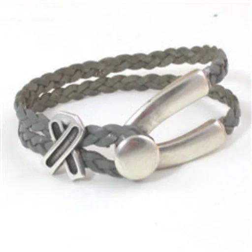 Custom name necklace for men with bold font and personalized text -Grey Awareness  Braided Leather Bracelet