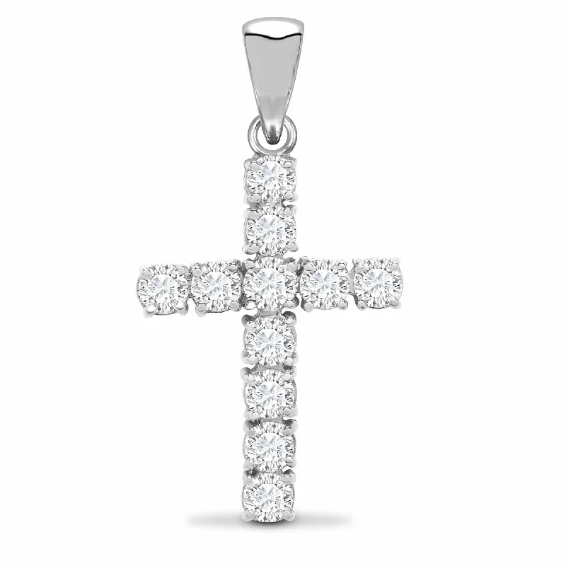 Nature-inspired necklace for women with floral designs and earthy colors -18ct White Gold Diamond Cross