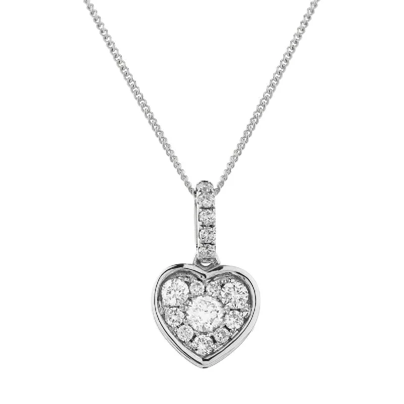 Layered statement necklace for women with multiple strands and bold detailing -WHITE GOLD HEART DIAMOND CLUSTER