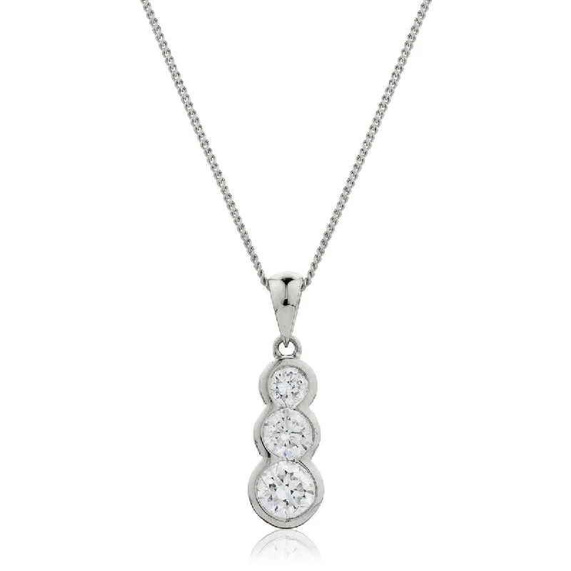 Classic pearl and diamond necklace for women with timeless elegance and luxury -Round cut solitaire in three stone rub over setting