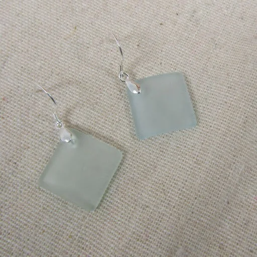 Long chain necklace for men with chunky links and masculine appeal -Aqua Square Sea Glass Earrings Delicate