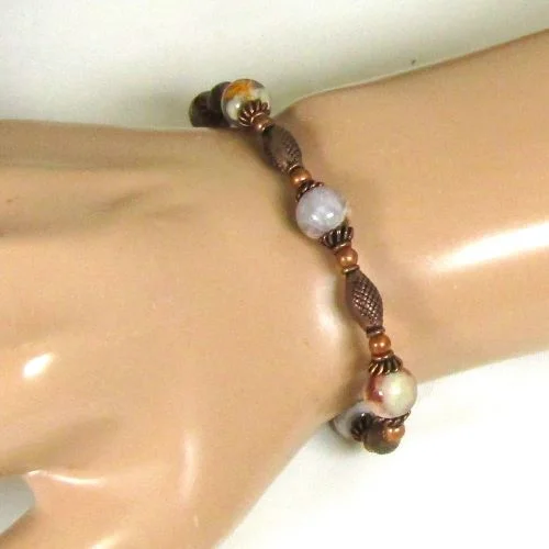 Custom diamond necklace for women with initials and high-quality diamonds -Copper and Agate Gemstone Man's Bracelet