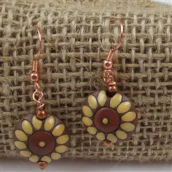 Vintage-style statement necklace for women with bold beads and eclectic charm -Handmade Yellow & Rust Ceramic Earrings  Golem