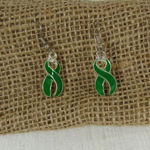 Gold plated necklace for women with a polished finish and versatile style -Green Awareness Ribbon Drop Earrings Liver Cancer