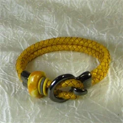 Chunky chain necklace for women with oversized links and statement style -Custom Braided Leather Bracelet Kazuri Accent Yellow