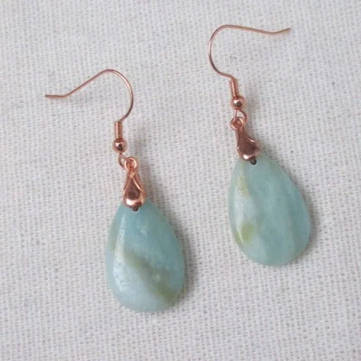 Chunky chain necklace for women with oversized links and statement style -Aqua Gemstone Teardrop & Copper Drop Earrings