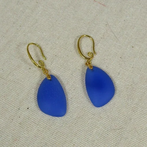 Long chain necklace for men with chunky links and masculine appeal -Blue Sea Glass Earrings Gold Ear Wires