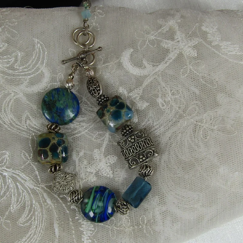 Crystal drop necklace for women with sparkling stones and modern design -Blue and Silver Handmade  Bead  Classic Bracelet