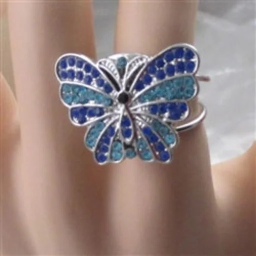 Luxury emerald necklace for women with rich green stones and classic design -Bold Blue & Aqua Butterfly Adjustable Ring