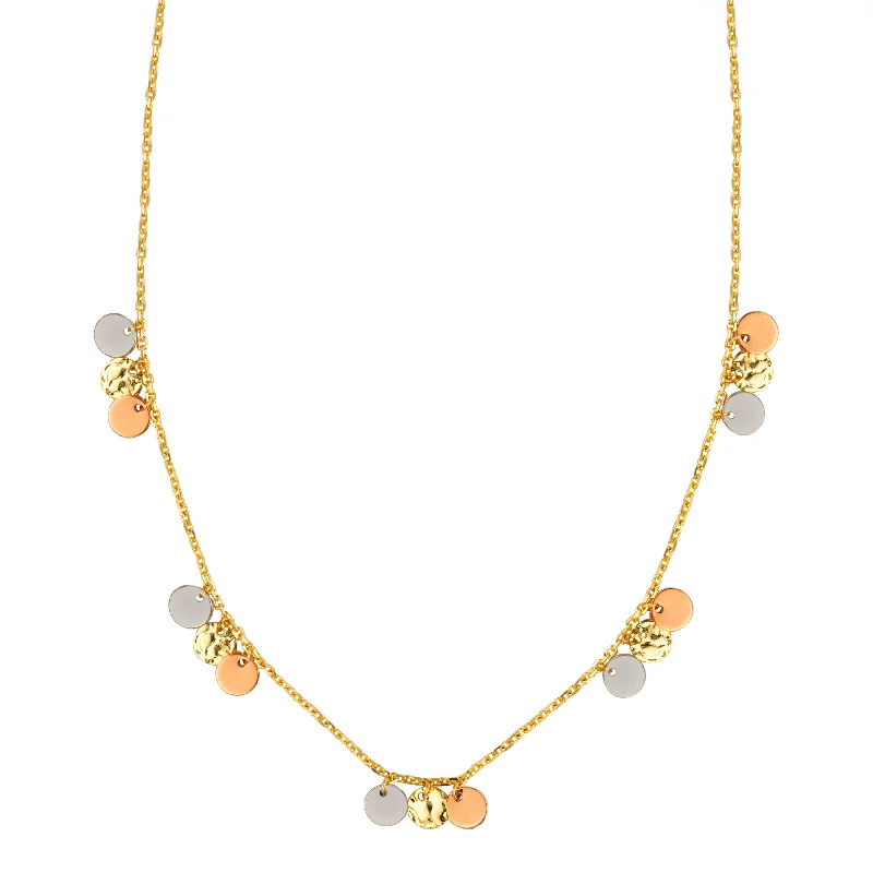 Vintage-inspired necklace for women with antique-style beads and intricate designs -14K 5pc Dangling Triple Color Disc