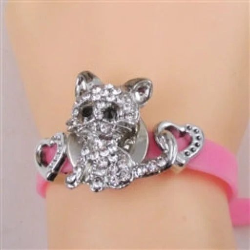 Romantic heart-shaped necklace for women with sparkling diamonds and soft curves -Cute Child's Pink Vinyl  Kitty Bracelet