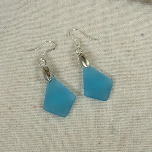 Unique geometric necklace for women with clean lines and sharp angles -Aqua Sea Glass & Silver Earrings