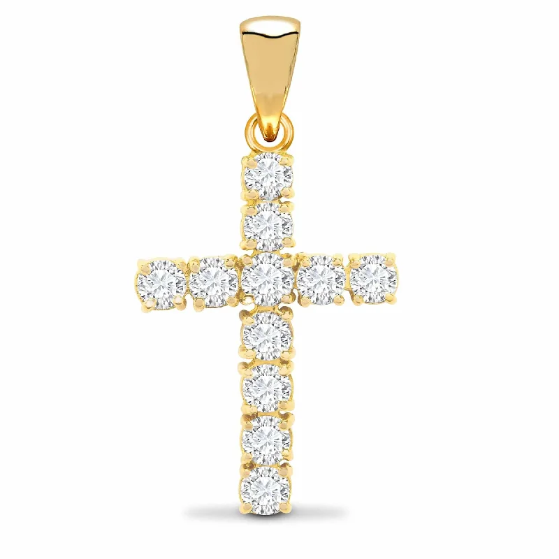 Fine gold necklace for women with a simple design and elegant finish -18ct Yellow Gold Diamond Cross