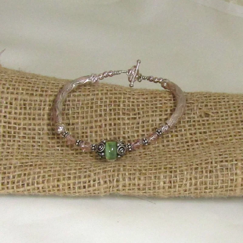 Classic gold necklace for women with a simple, elegant pendant -Handmade Green Bead Bangle Bracelet