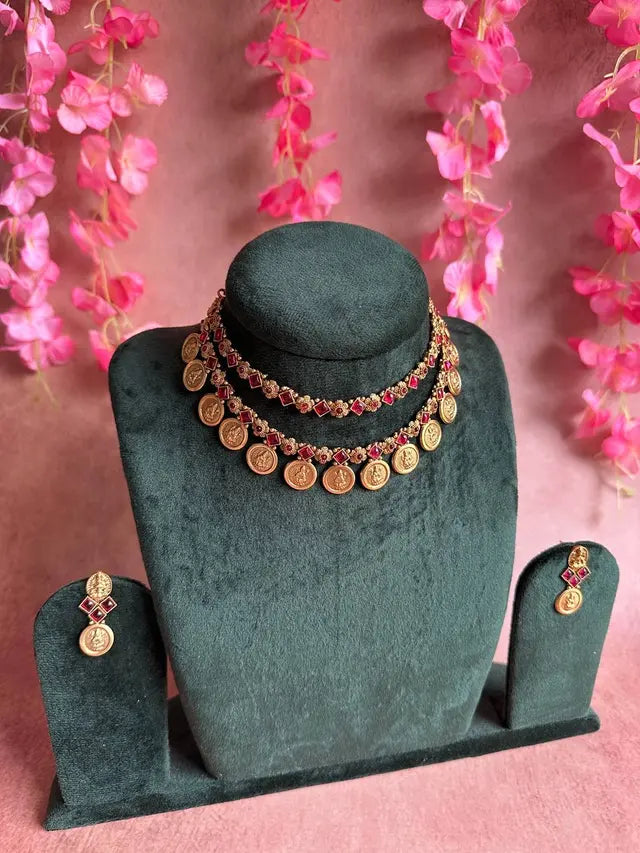 Vintage-style statement necklace for women with bold beads and eclectic charm -Double Layered Coin Maala