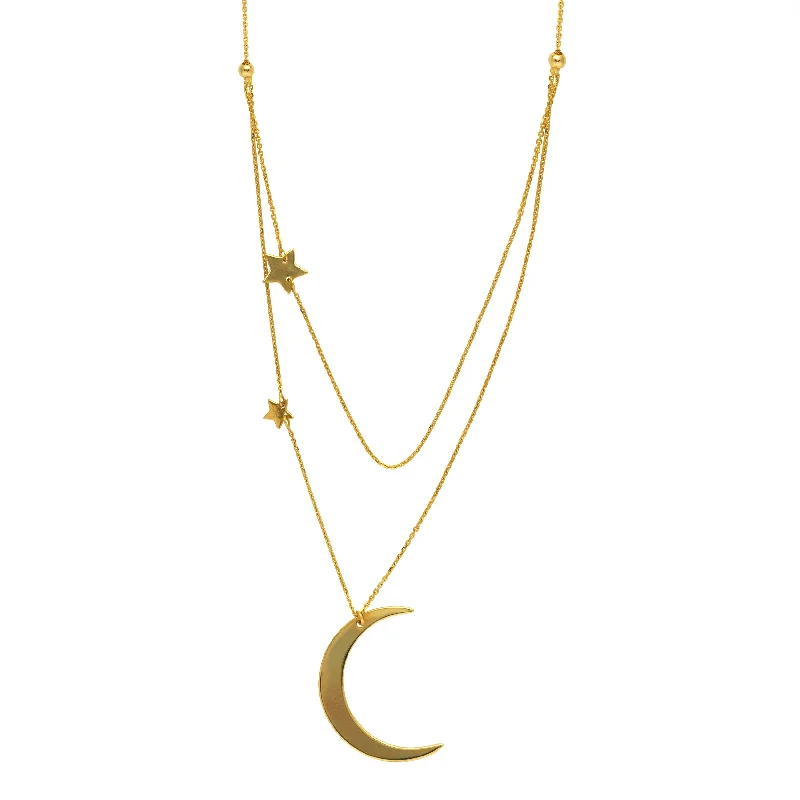 Long statement necklace for women with oversized stones and bold designs -14K Crescent Moon and Start Duo