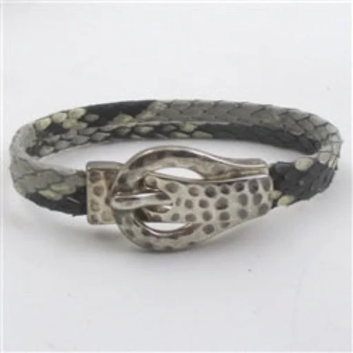 Sterling silver necklace for men with a bold chain and clasp -Handmade Grey and Black Snakeskin Man's Bracelet