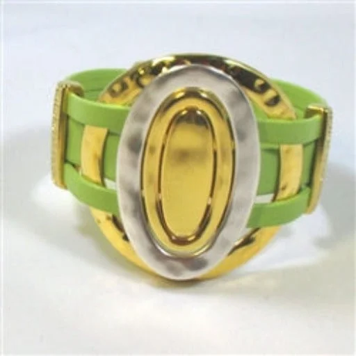 Trendy layered necklace for women with different textures and mixed metal designs -Handcrafted Lime Leather Cuff Bracelet