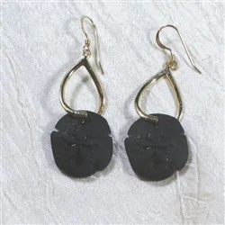 Gold plated necklace for women with a polished finish and versatile style -Black Sand Dollar Sea Glass Drop Earrings Gold