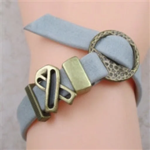 Layered statement necklace for women with multiple strands and bold detailing -Grey Leather Cord Awareness Ribbon Bracelet Buckle Clasp