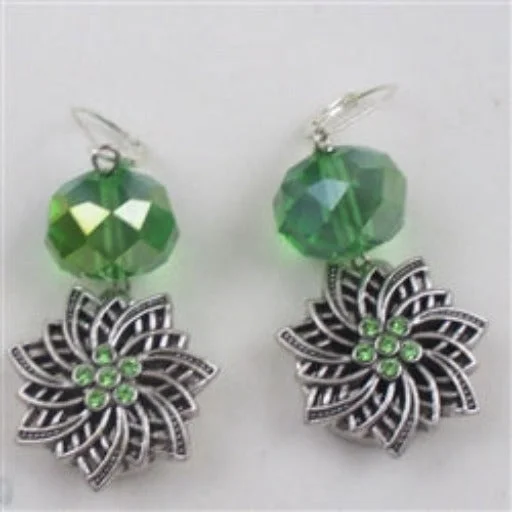 Fashionable shell necklace for women with natural textures and beach-inspired style -Green Crystal & Silver Drop Earrings