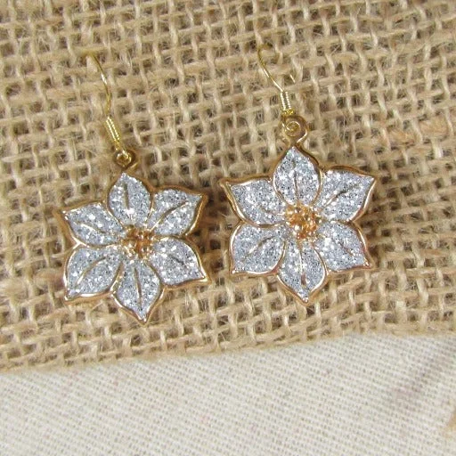 Long statement necklace for women with oversized stones and bold designs -Gold & Crystal Poinsettia  Flower Earrings