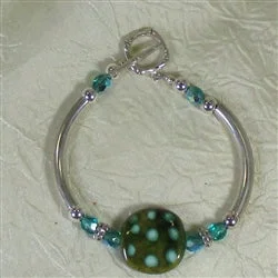 Classic diamond necklace for women with a single, stunning stone pendant -Aqua and Green Kazuri Bead Bangle Bracelet