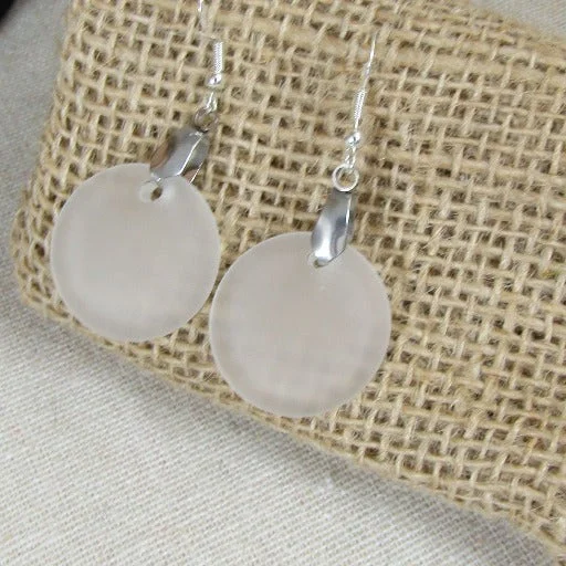 Beautiful floral necklace for women with delicate petals and soft colors -Frosted Clear Sea Glass Drop Earrings