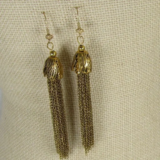 Elegant crystal necklace for women with sparkling stones set in fine silver -Antique Gold Tassel Dangling Long  Earrings