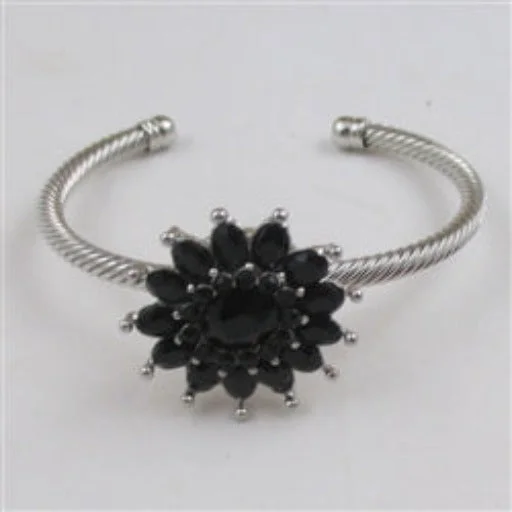 Custom diamond necklace for women with initials and high-quality diamonds -Black Multi-stone Crystal Flower Bangle Bracelet