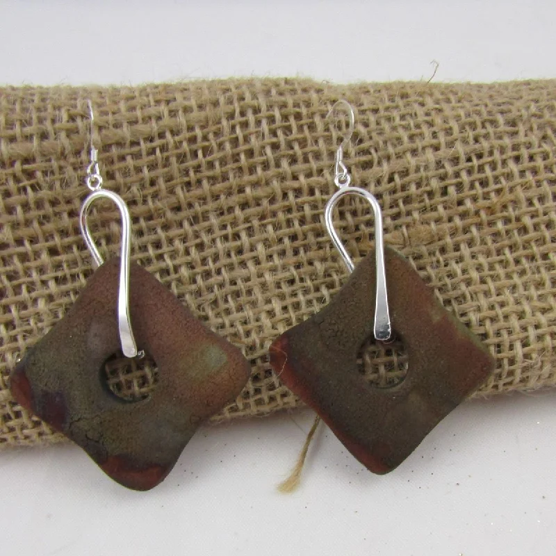 Men’s dog tag necklace with engraved initials and rugged finish -Brown Handmade Raku Earrings Artisan Bead Earrings