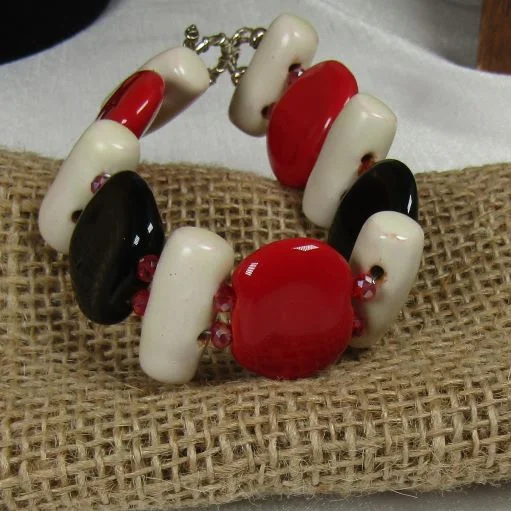 Adjustable pendant necklace for men with a masculine design and bold finishes -Black, Red & Cream Kazuri Fair Trade Bead Cuff Bracelet