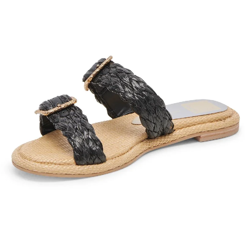 Elegant sandals for evening wear with crystal embellishments and high heels-Dolce Vita Womens Alaina Raffia Slip On Slide Sandals