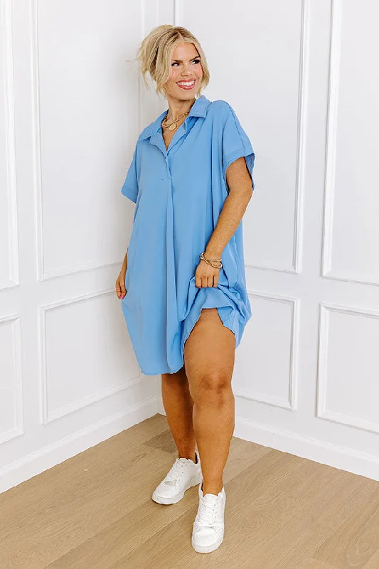 Plus size dresses for summer nights shimmer lightly -Dress for young women-Effortless Radiance Shift Dress in Sky Blue Curves