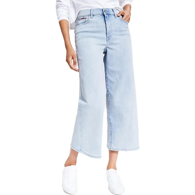 Patchwork Jeans for Bohemian -Denim jeans with side stripes-Tommy Jeans Womens High Rise Cropped Wide Leg Jeans