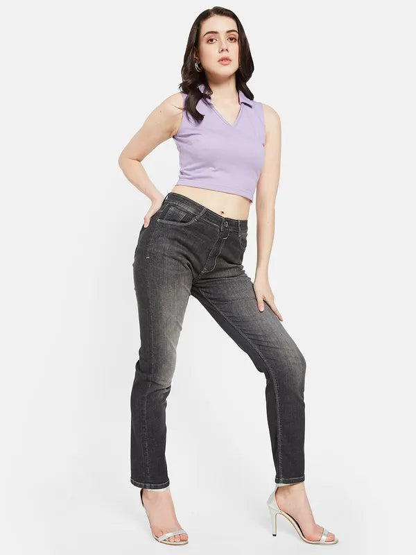 Outdoor Jeans for Adventures -Denim jeans for minimalist fashion-Mettle Women Charcoal Mildly Distressed Light Fade Stretchable Jeans