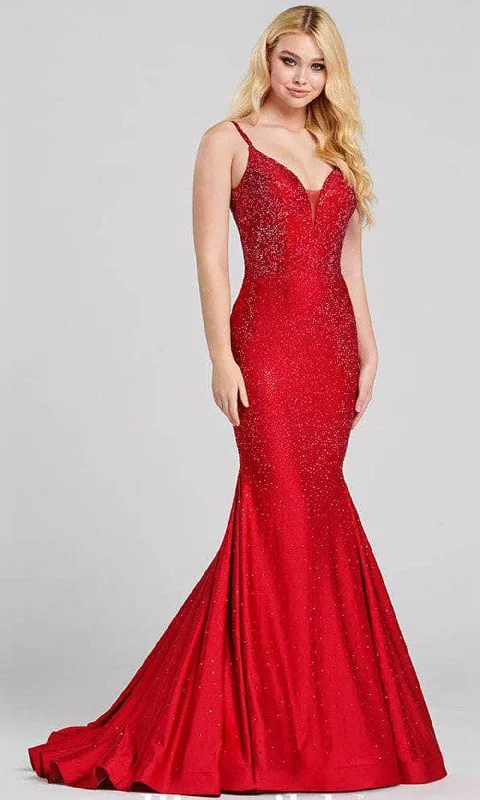 Plus size dresses for trendy vibes stay current -Dress with wrap design-Ellie Wilde EW120012 - Sleeveless V-Neck Evening Gown