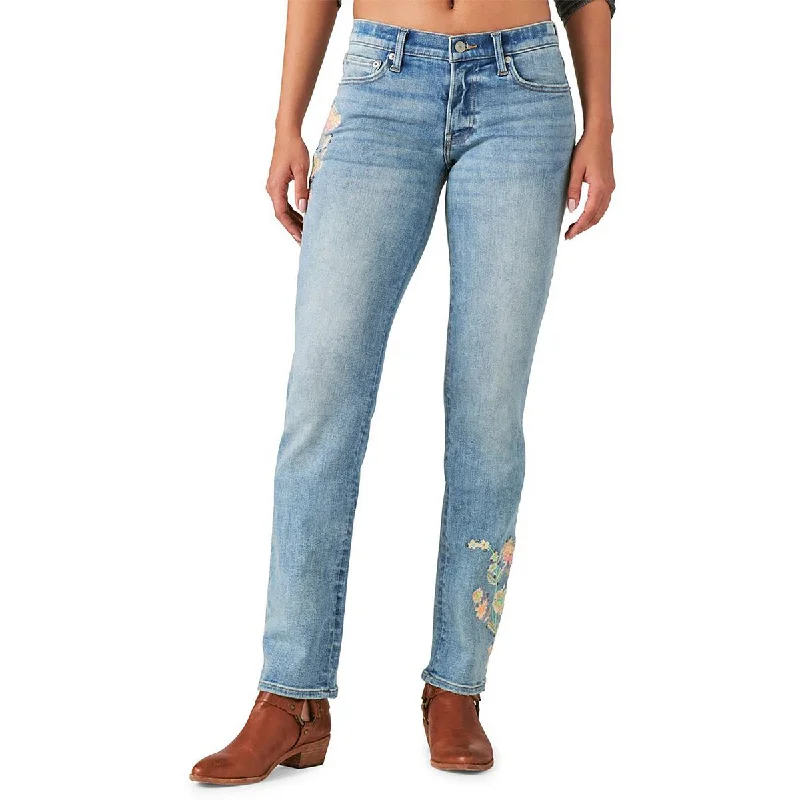 Slim Boyfriend Jeans for Hybrid -Denim jeans for spring-Lucky Legend Womens Floral Embroidered Straight Leg Jeans