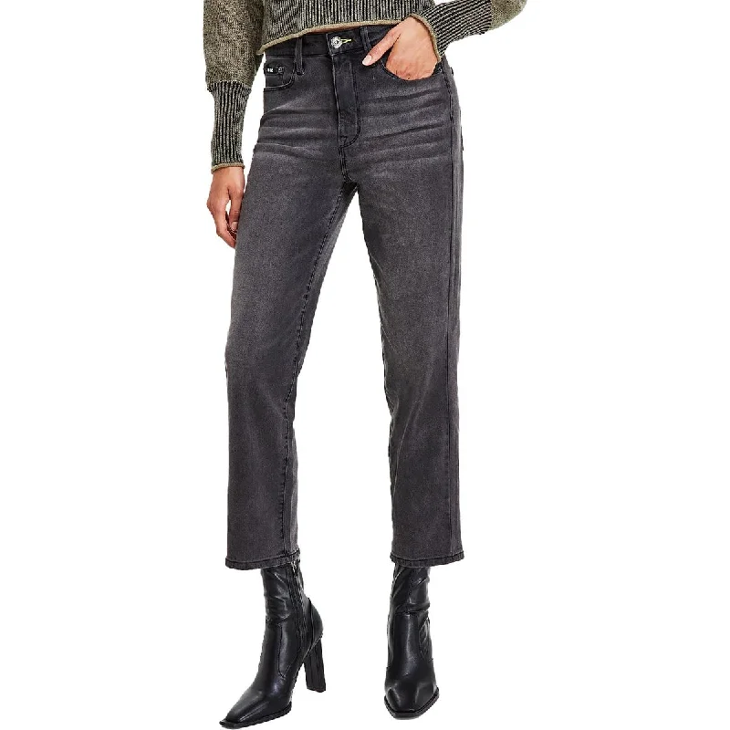 Denim jeans for concerts-DKNY Jeans Womens Waverly High Rise Crop Straight Leg Jeans