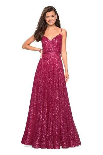 Plus size dresses with breathable fabrics stay cool -Dress for autumn-La Femme - 27747 Sequined V-neck A-line Dress