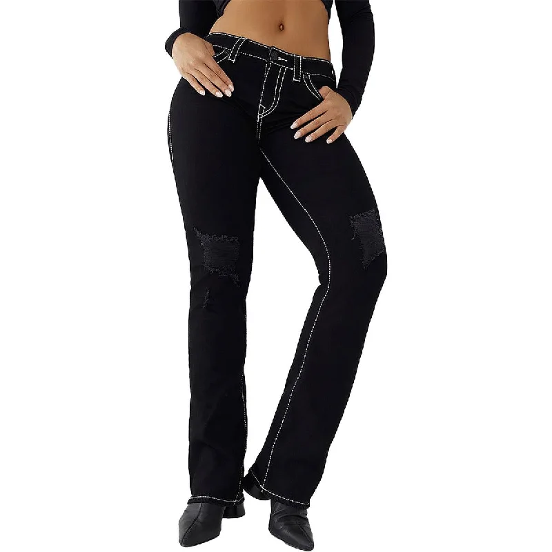 Studded Jeans for Punk -Denim jeans with cuffed ankles-True Religion Womens Becca Mid-Rise Destroyed Bootcut Jeans