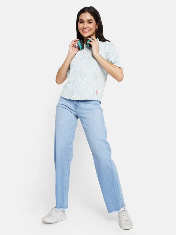 Button Fly Jeans for Traditional -Denim jeans with faded effect-Mettle Women Wide Leg Low Distress Light Fade Cotton Stretchable Jeans