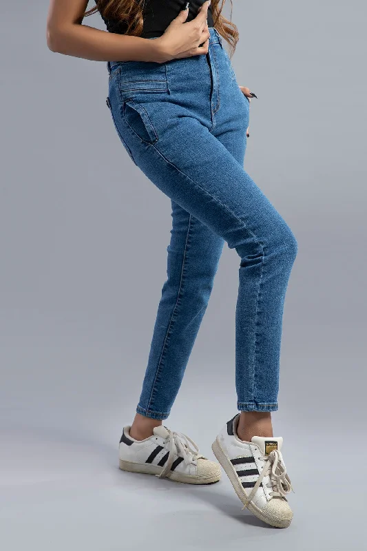 Office Jeans for Professional -Denim jeans for oversized tops-Mid Rise Stretchable Jeans (Mid Blue) ( MARIBELLE )