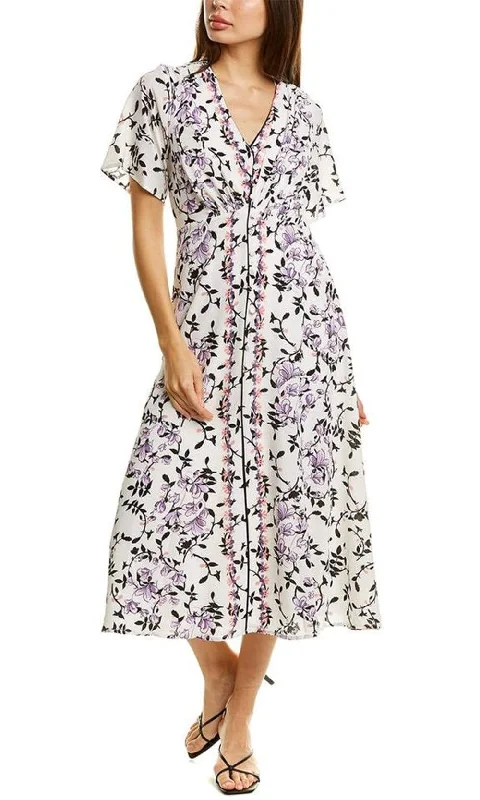 Plus size dresses for elegant dinners glow softly -Dress for prom-Maison Tara - 91062M Floral Print Buttoned A-Line Dress