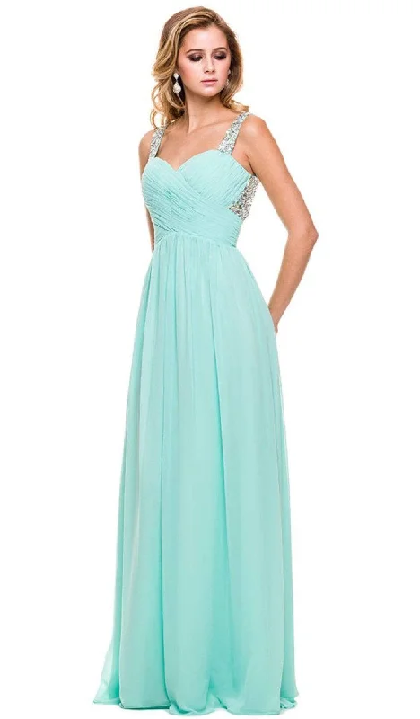 Plus size dresses with flexible fits adapt easily -Dress for Easter-Nox Anabel - 8140 Rhinestone Embellished Ruched Long Dress