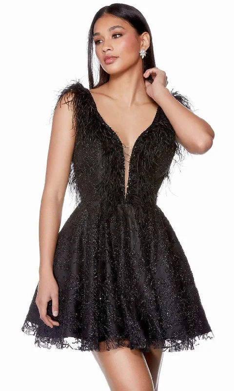 Plus size dresses featuring velvet textures feel plush -Dress for girls-Alyce Paris 3174 - Plunging V-Neck Glitter Cocktail Dress