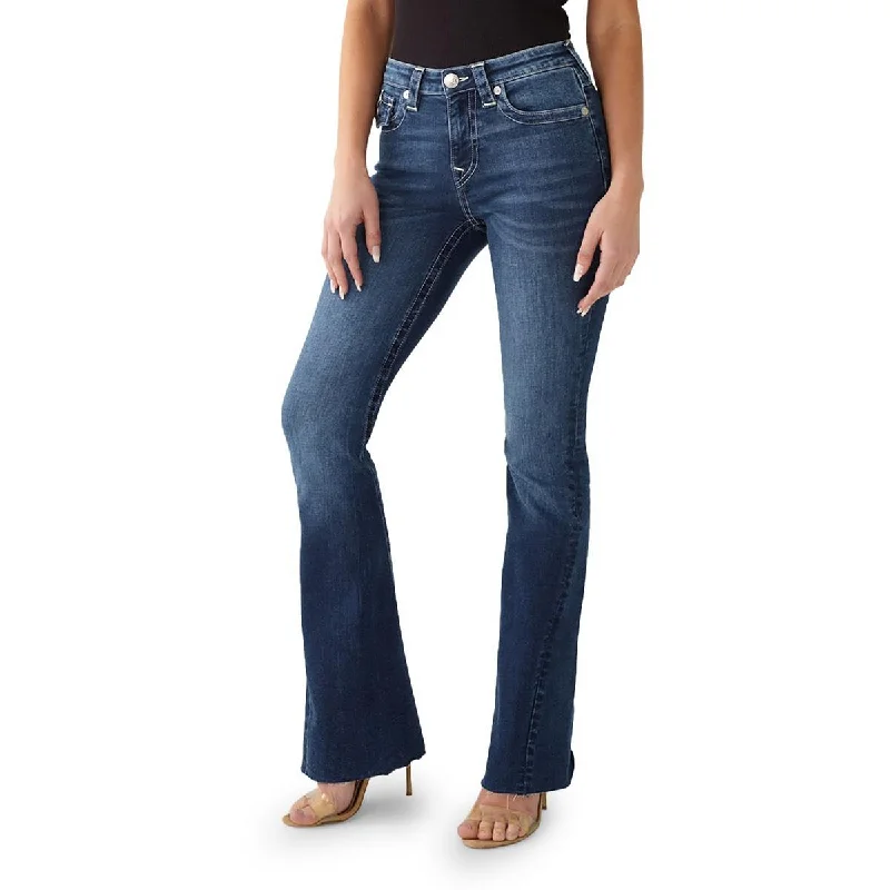 Business Jeans for Dressy -Denim jeans for crop tops-True Religion Womens Joey Mid-Rise Dark Wash Flare Jeans